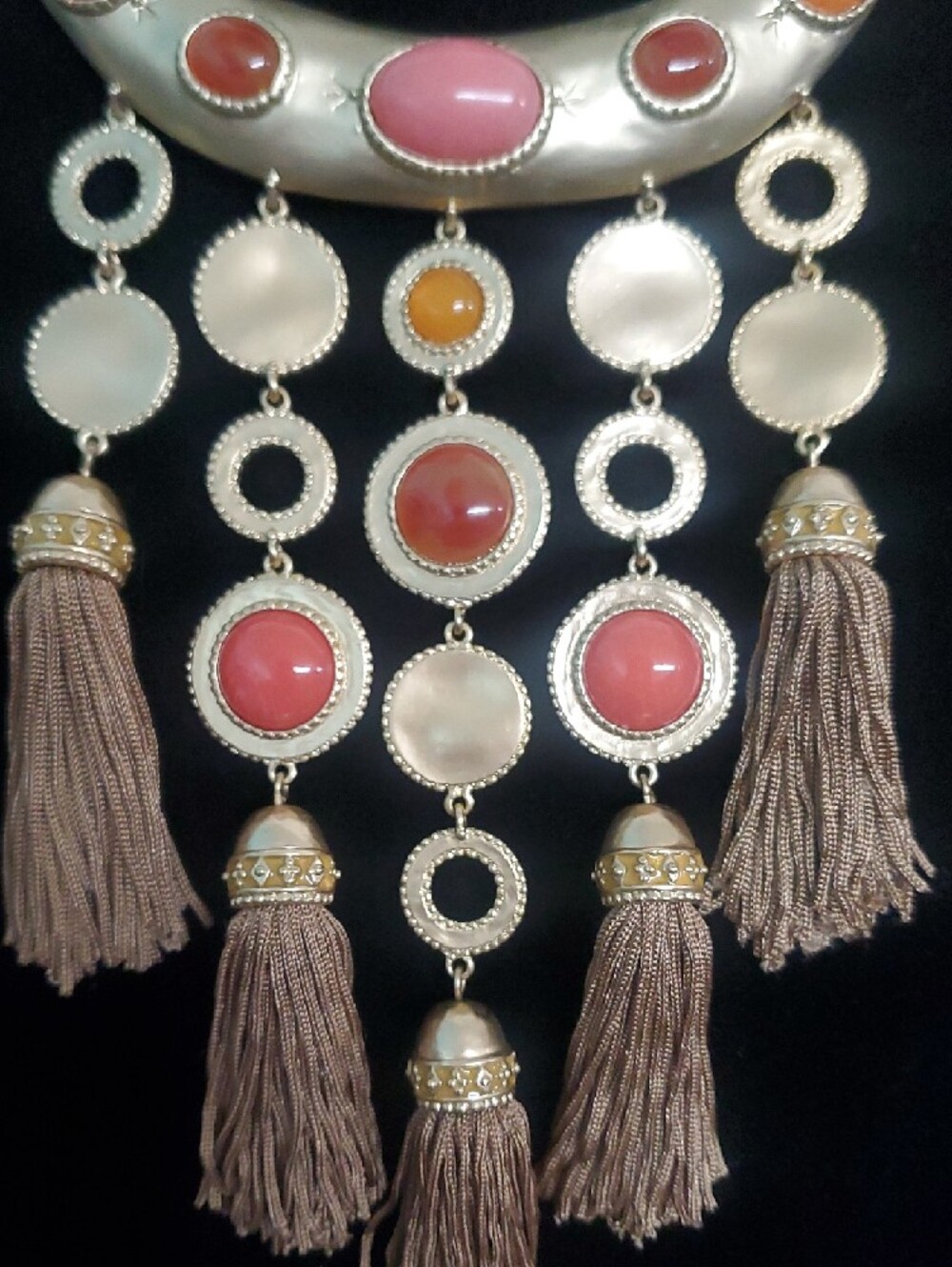Chico's Gold-Tone Collar Necklace with Pink, Orange & Brown Tassels - Picture 4 of 6